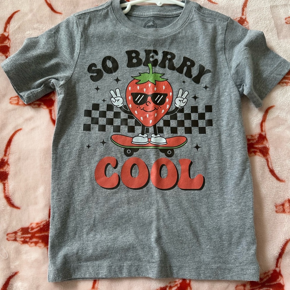 Wonder Nation Gray Tee with Strawberry Graphic